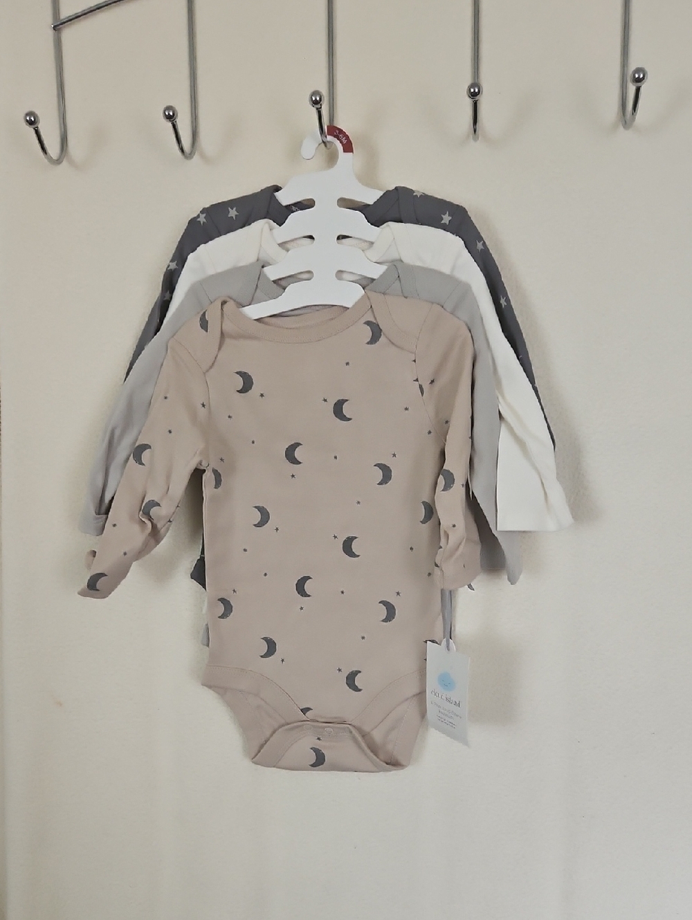 Cloud Island Baby Long-Sleeve Moon Print One-Piece - Beige